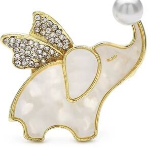 Gold Winged Elephant Crystal Brooch